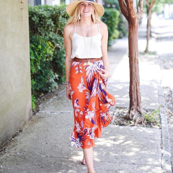 Anthropologie Dresses & Skirts - Paso Roble Red Floral Skirt